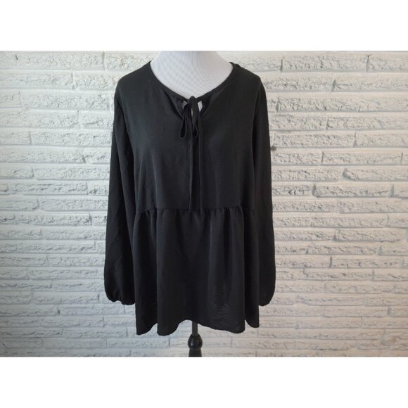 Cotton Bleu Tops - Cotton Bleu Womens Top 2X Plus Long Sleeve Black Keyhole Neck Sheer BLA200E